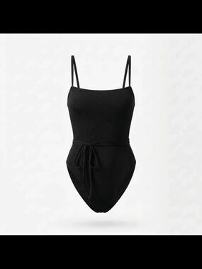 Classic Black One-Piece Swimsuit with Tie Waist